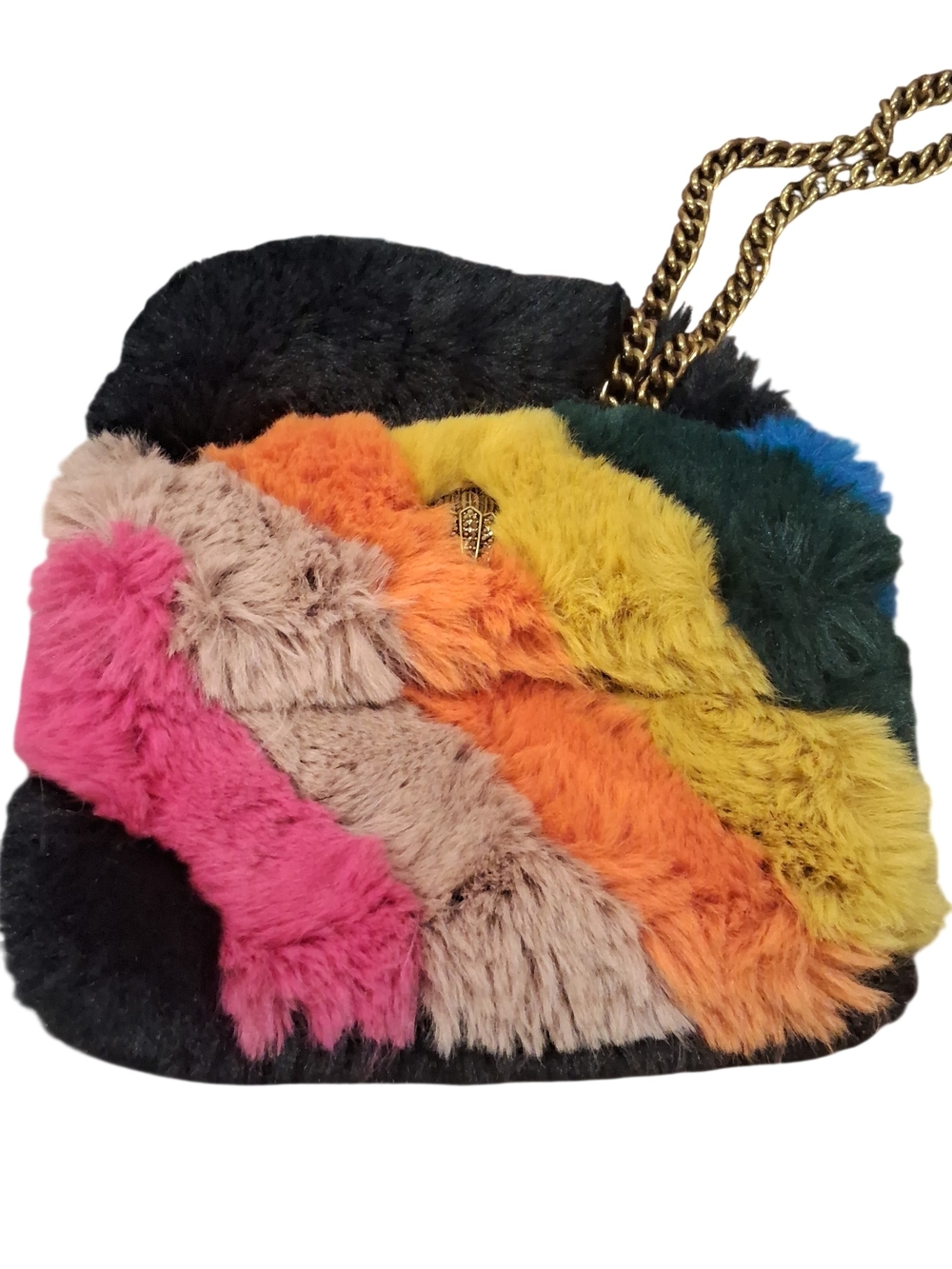 Kurt Gieger Multicolor Faux Fur Crossbody Bag with Gold Chain Dust Bag Included